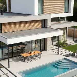 Boxy Hideaway with a Splashing Pool