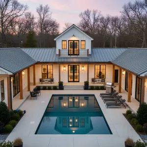 Modern Farmhouse Pool Courtyard
