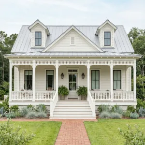 Porchfront Lowcountry Cottage With Metal Roof