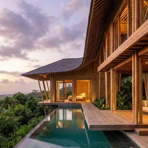 Serene Bamboo Cliffside Pool Refuge
