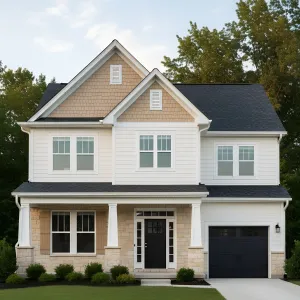 Gable Peaks With Stone Warmth