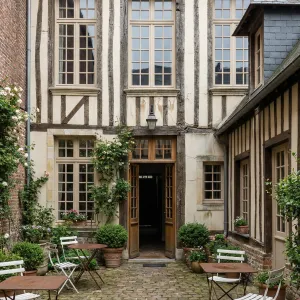 Timbered Courtyard With Rustic Café Charm