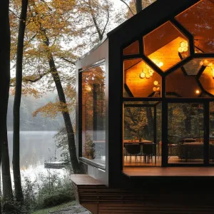 Hexagonal Cabin With Panoramic Windows