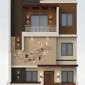 Warm Timber Rhythm G+1 Frontage