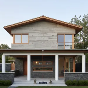 Gabled Timber-Trim Concrete Lodge