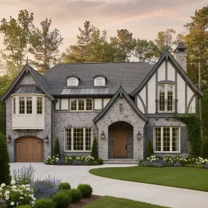 Quoined Stone Tudor With Curved Bay