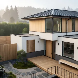 Slate Eaves Above Tranquil Garden Pool