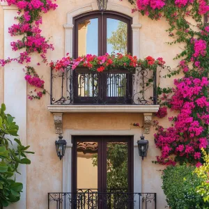 Iron Balconies With Climbing Bougainvillea