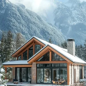 Alpine-style Timber With a Mix of Stucco and Glass Facade