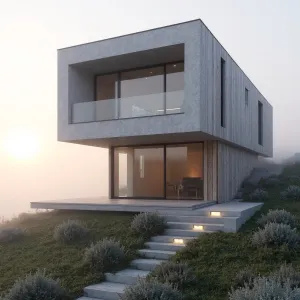 Modern Marvel: House Embracing the Misty Hillside