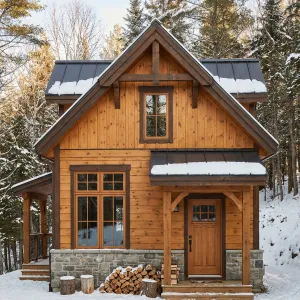 Snowy Woodland Timber Hideaway