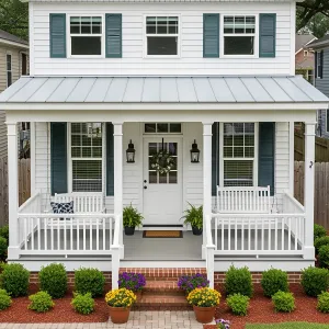 Chic White Haven with Blue Shutters