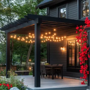 Black Pergola With Solar String Lights