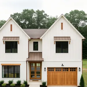 Crisp Cream Cottage with Honey-Hued Garage