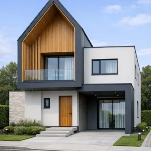 Sheltered Timber Peak Modern Facade