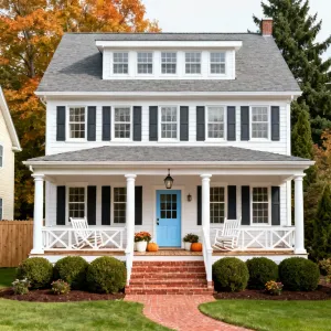 Blue Door Colonial With Storybook Porch