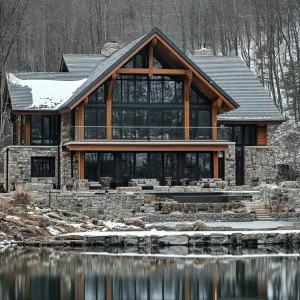 Snowy Chalet Reflections