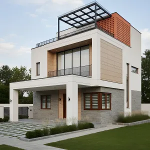 Rooftop Lounge With Grid Glass