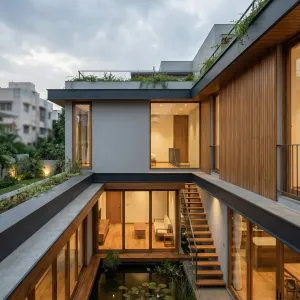 Layered Courtyard Pond Retreat