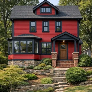 Crimson Cottage With Stone Garden Terraces
