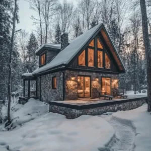 Cozy Cabin in the Winter Woods