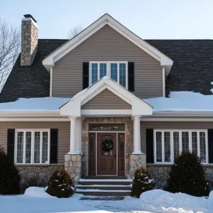Snowy Stone Haven with Cozy Charm