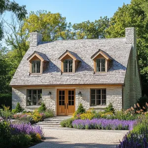 Storybook Stone Cabin by the Lavender Path