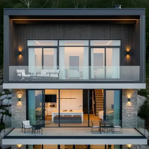 Mountainside Elegance in Glass and Stone