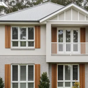 Brick Splendor with Warm Ochre Shutters