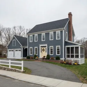 Stormy Blue Colonial With Welcoming Porch