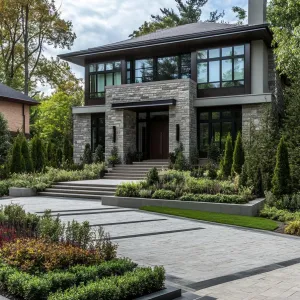 Modern Fortress with Stone-Clad Grandeur