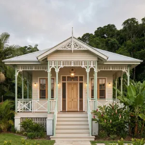 Mint Trim Canopy Porch Cottage