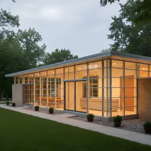 Courtyard-Lined Modern Glass Bungalow