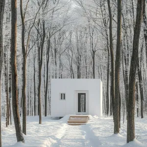 Snowy Cube in the Silent Woods