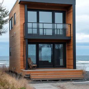 Natural Wood Walls With Black Roof