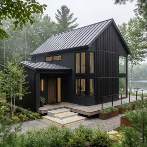 Noir Lakehouse with Lantern Windows
