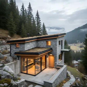 Green-Roof Granite Switchback Cabin