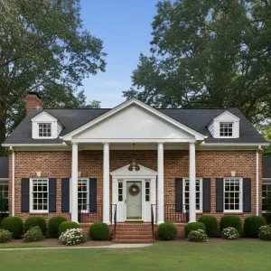 Colonial Portico Brick Ranch