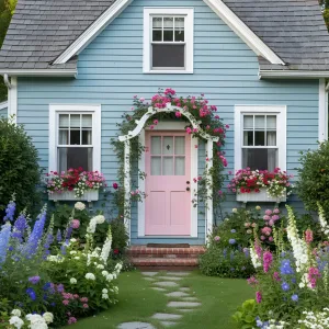 Dreamy Blossoms and Blue Cottage