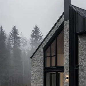 Grey Stone Facade With Black Steel Accents