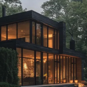 Charred Timber Cladding With Sleek Glass Accents