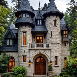 Mystical Stone Mansion with Twinkling Turrets