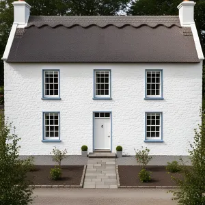 Snowy Facade with Blue Trim Dreams