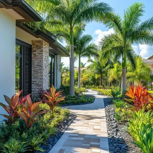 Tropical Brick Sanctuary with a Leafy Path