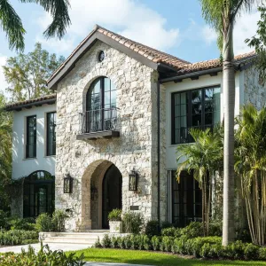 Preview of Majestic Arched Entrance of a Luxurious Stone House