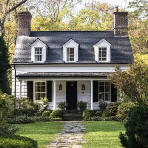 White Board and Batten Siding With Black Window Frames