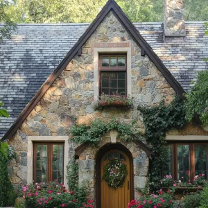 Preview of Charming Stone Cottage Adorned with Flowers