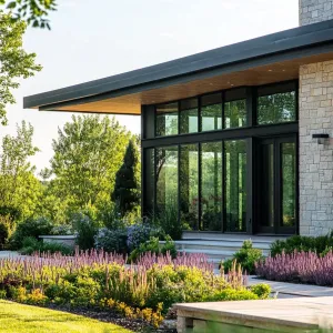 Lush Glass Retreat with Stone Charisma