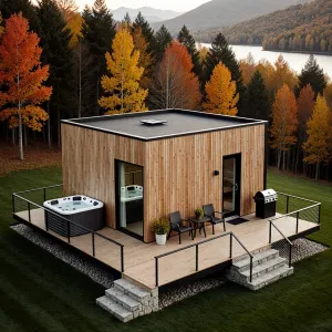 Modern Cabin Oasis Amid Autumn Splendor