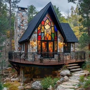 Cozy Forest Retreat with Stained Glass Accents